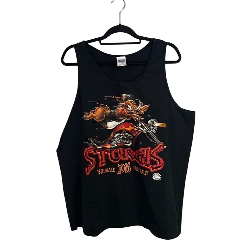Gildan Unisex Sturgis Mt Rushmore Hog Pig Motorcycle Rally Black Tank Top 2XL